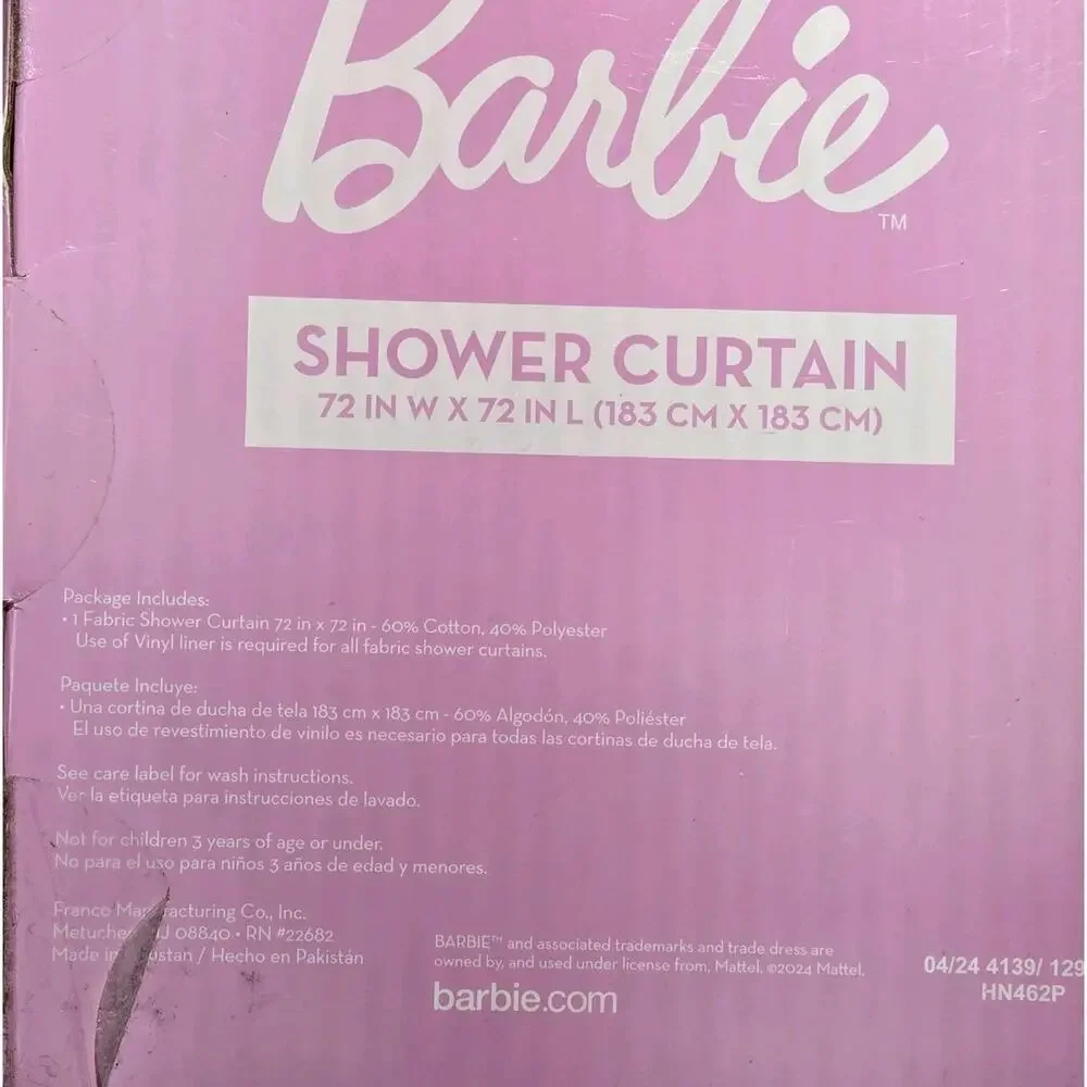 NEW Barbie Fabric Shower Curtain 72x72” Rainbows Skates Palm Trees Sunglasses